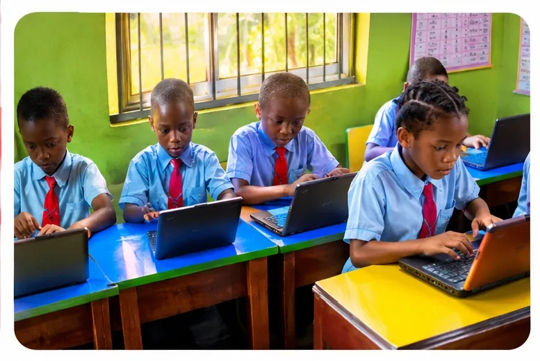 Pupils working on laptops during an ICT lesson at La Nudela Innovative School